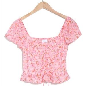 ABOUND Cinch Front Gauzy Top In Coral- Pink Tarry Floral 3X